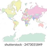 World map with Countries in Equidistant WGS 1984 Web Mercator Projection