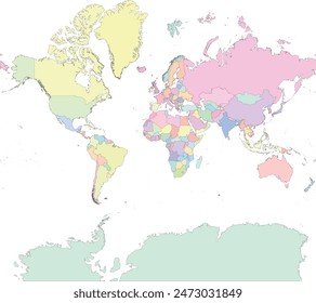 World map with Countries in Equidistant WGS 1984 Web Mercator Projection