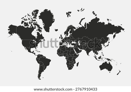 World Map map with countries. Europe, America, Asia, Africa maps. Outline World Map map isolated on white background. Vector illustration