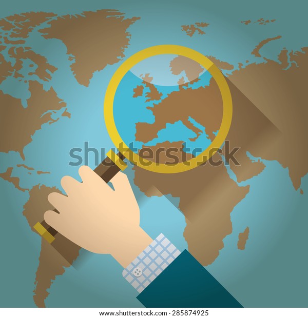 World map\
countries with Europe magnifying\
glass\
