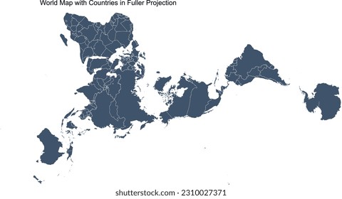 Weltkarte mit Ländern in Fuller Projection, eine Projektion einer Weltkarte auf die Oberfläche eines Ikosaeder