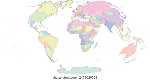 World map with Countries in World Hammer Aitoff Projection