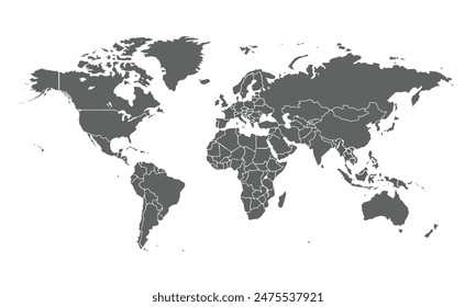 world map with countries isolated on white background. for website layouts, background, education, precise, customizable, Travel worldwide, map silhouette backdrop, earth geography, political, reports