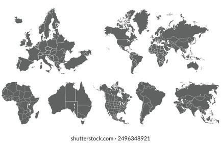 World map with countries isolated on white background. for website layouts, background, education, precise, customizable, Travel worldwide, map silhouette backdrop, earth geography, political,reports.