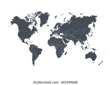 World map with countries isolated on white background. Vector illustration. Eps 10.