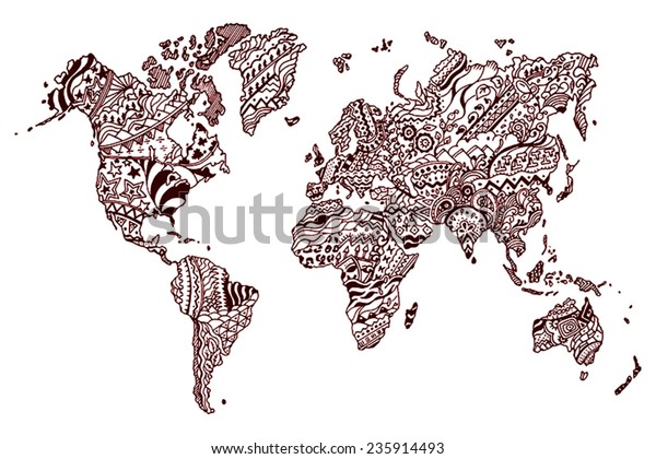 World Map Countries Made Ethnic Textures Stock Vector Royalty Free 235914493 2213