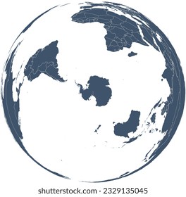 World Map with Countries in NSIDC EASE Grid South Lambert Azimuthal Equal Area