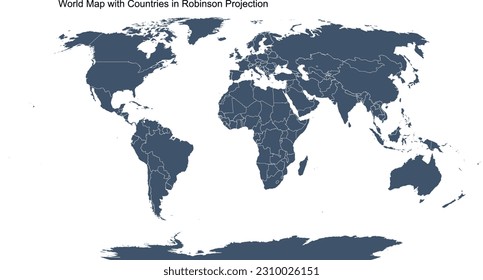 World Map with Countries in Robinson Projection, world map that shows the entire world at once