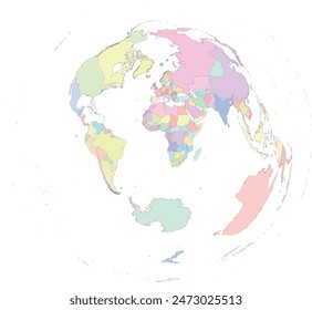 World map with Countries in Sphere Azimuthal Equidistant Projection