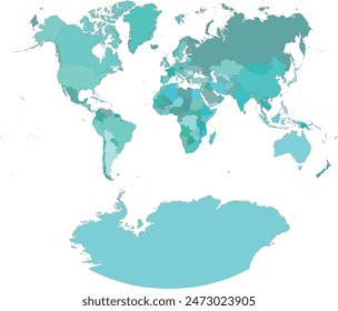 World map with Countries in World Van der Grinten I Projection