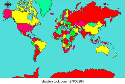 World map with countries vector illustration
