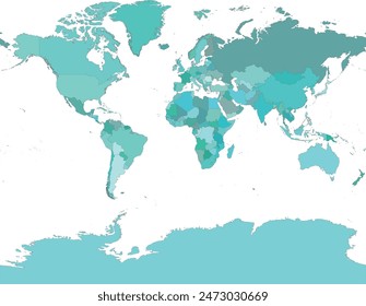 World map with Countries in WGS 1984 Tobler Cylindrical II Projection