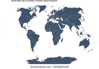 Weltkarte mit Ländern in Winkel-Tripel-Projektion (Winkel III), eine modifizierte Azimutalkarteprojektion der Welt