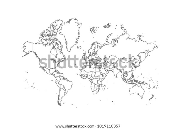 World Map Country Borders Thin Black Stock Vector (Royalty Free ...