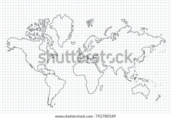 Map Of World Detailed Thin Black Outline Political Map With Country Images