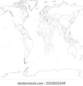 Mapa do Mundo com a fronteira do país em Sistema de coordenadas cilíndricas equidistantes ou Galls Peters