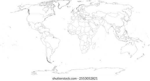 Mapa do Mundo com a fronteira do país no sistema de coordenadas de World Robinson