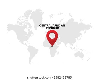 World map with country Central African on White Background. Central African Highlighted with Location Symbol. Vector Illustration of Map and Pin Location of Central African Country.