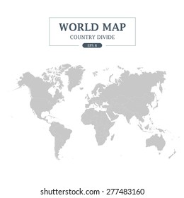 World Map Country Divide on White Background Grey Color Vector Illustration.