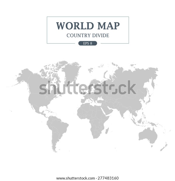 World Map Country Divide on White\
Background Grey Color Vector\
Illustration.