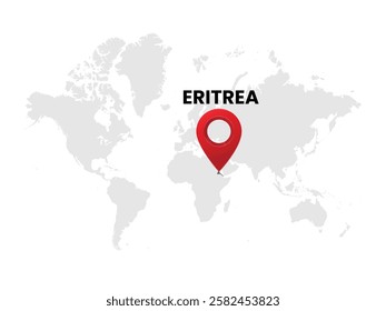 World map with country Eritrea on White Background. Eritrea Highlighted with Location Symbol. Vector Illustration of Map and Pin Location of Eritrea Country.