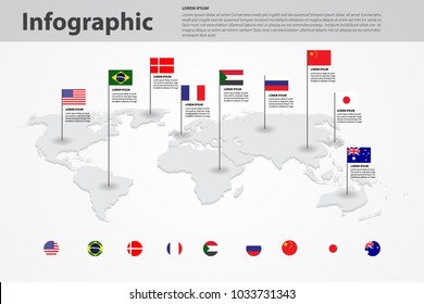 world map country flag marking, world map background