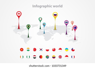 world map country flag marking, world map background