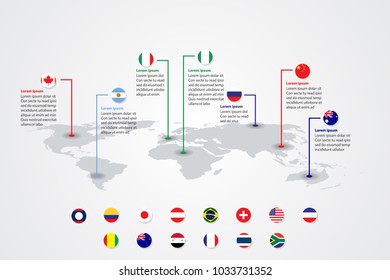 world map country flag marking, world map background