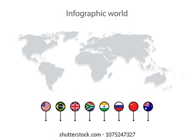 world map country flag marking, world map background