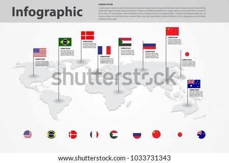 world map country flag marking, world map background