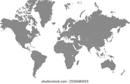 Mapa mundial con Country Gray, Mapa mundial, Mapa geográfico, Mapa de Country, Línea fronteriza de Country, Asia, África, Europa, América del Norte, América del Sur, Australia Oceanía