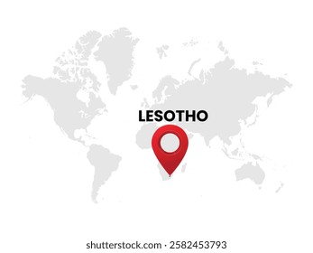 World map with country Lesotho on White Background. Lesotho Highlighted with Location Symbol. Vector Illustration of Map and Pin Location of Lesotho Country.