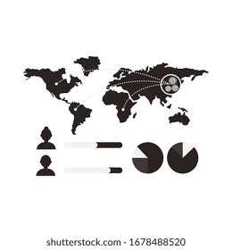 world map with covid 19 information and icons, line style icon vector illustration design