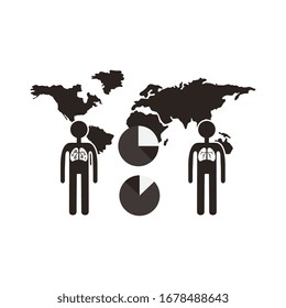 world map with covid 19 information and icons, line style icon vector illustration design