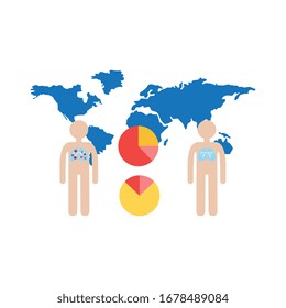 world map with covid 19 information and icons, flat style icon vector illustration design