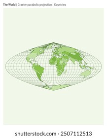 World Map. Craster parabolic projection. Countries style. High Detail World map for infographics, education, reports, presentations. Vector illustration.