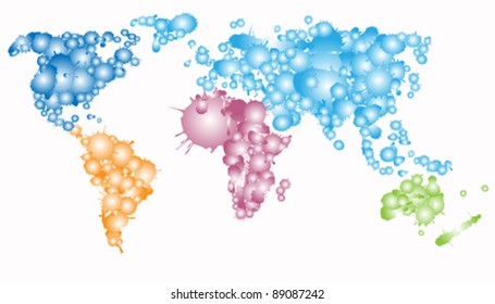 World map created with splats, vector illustration