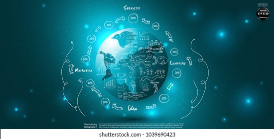 World map -Creative drawing chart and graphs business plan with 10-100 percent ,modern Idea and Concept Vector illustration.