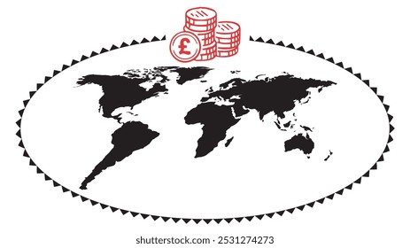 Mapa mundial con concepto de moneda con libra esterlina, Ilustración vectorial Imagen editable Abstractas