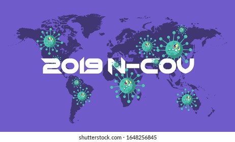 World Map of Cute 2019 MERS-nCoV (Middle East Respiratory Coronavirus Syndrome-Novel Coronavirus) that Infected. Design Concept for Protection against Viral Pandemic Chinese Virus Outbreak