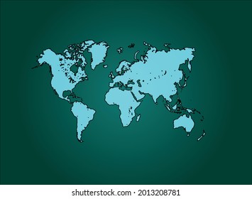 World map cyan Color on Green Backgound
