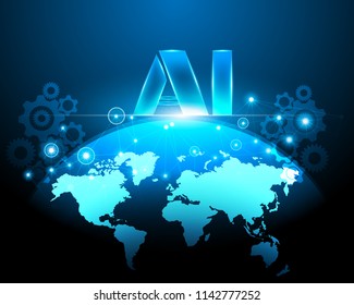 World map cyber and AI Digital Artificial intelligence network system concept.Vector illustration 