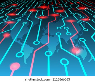 World Map Cyber Attack By Hacker Concept Background. Vector Illustration 