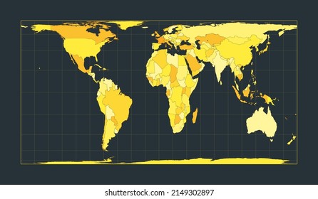 World Map. Cylindrical equal-area projection. Futuristic world illustration for your infographic. Bright yellow country colors. Amazing vector illustration.