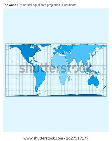 World Map. Cylindrical equal-area projection. Continents style. High Detail World map for infographics, education, reports, presentations. Vector illustration.