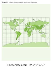 World Map. Cylindrical stereographic projection. Countries style. High Detail World map for infographics, education, reports, presentations. Vector illustration.