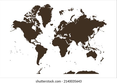 world map in  dark brown colour isolated on white background. flat full contemporary world map