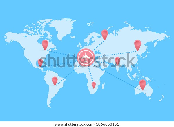 World Map Dashed Line Airplanes Flying Stock Vector Royalty Free