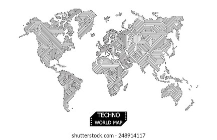 world map design circuit board
