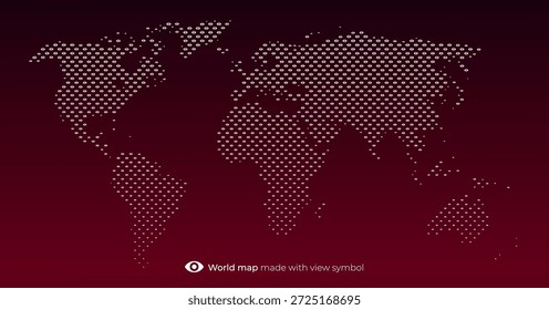 Weltkartendesign mit Augensymbolen auf rotem Farbverlauf-Hintergrund
